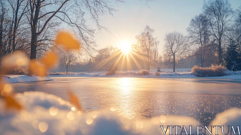 Winter Morning Sun Over Icy Lake