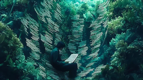 Person Reading in Abstract Greenery