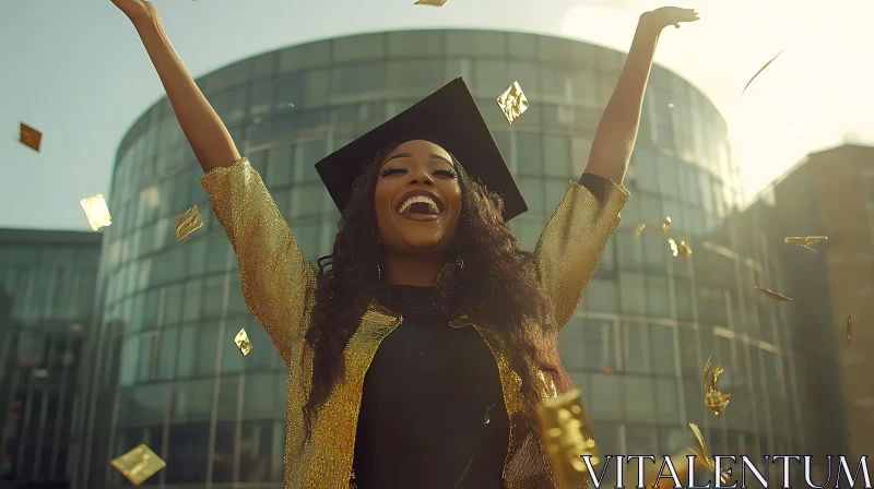 Joyful Graduate Celebrating Success with Confetti