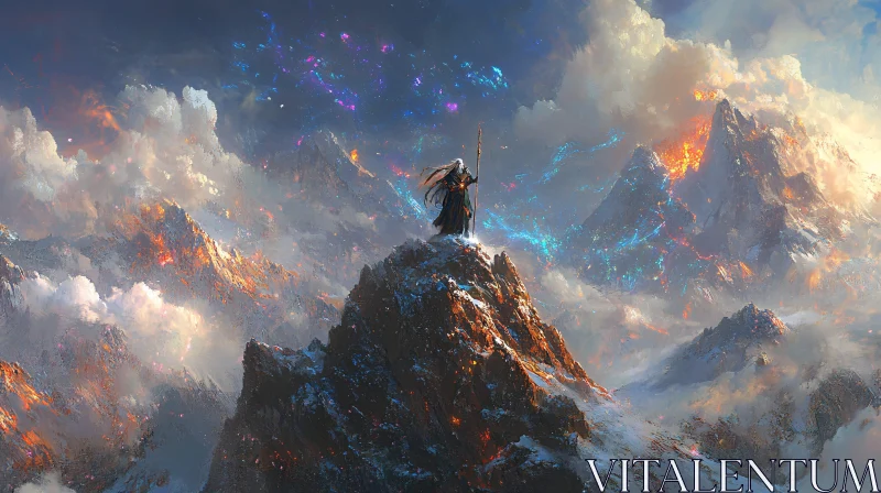 Lone Wizard atop Mountain Peak