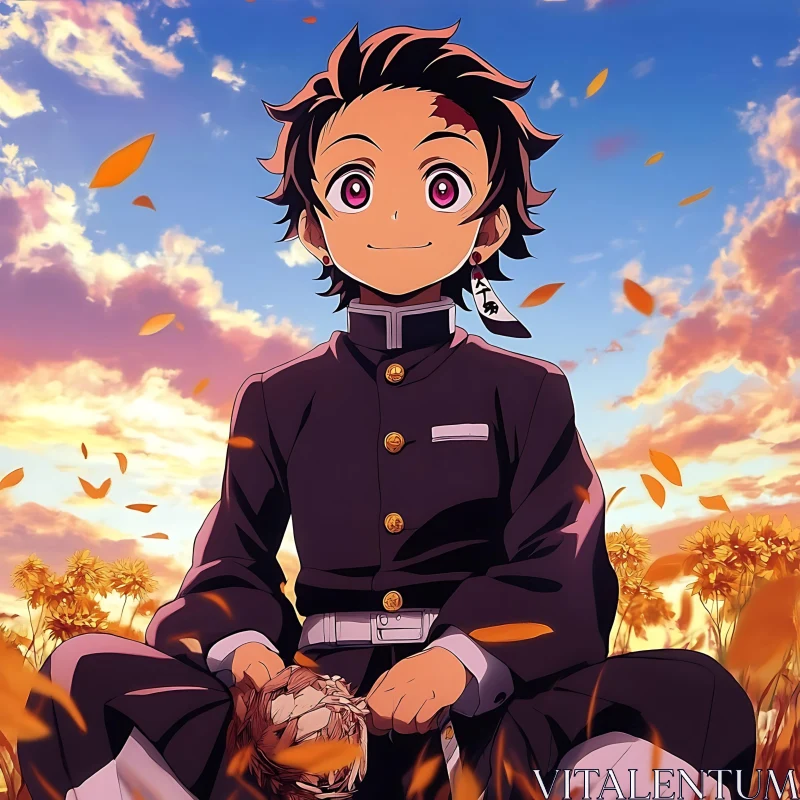 Anime Character in Autumn Scene