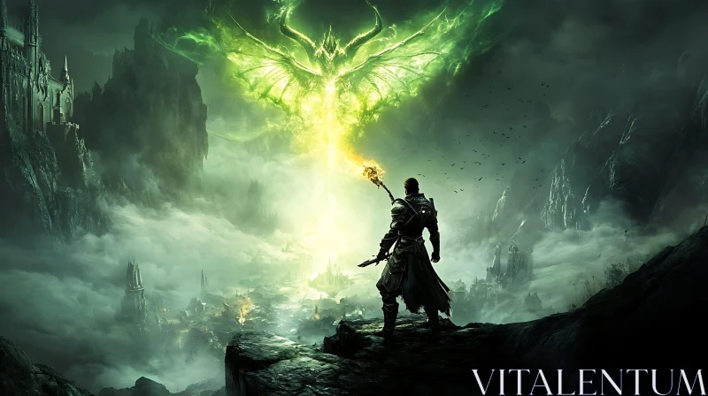 Mystical Warrior Confronts Luminous Dragon