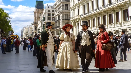 People in old fashioned clothing