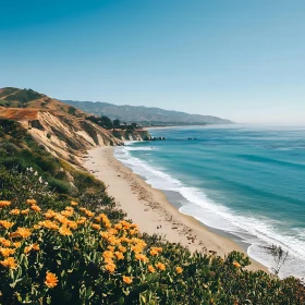 Coastal Serenity: Beach and Floral Landscape