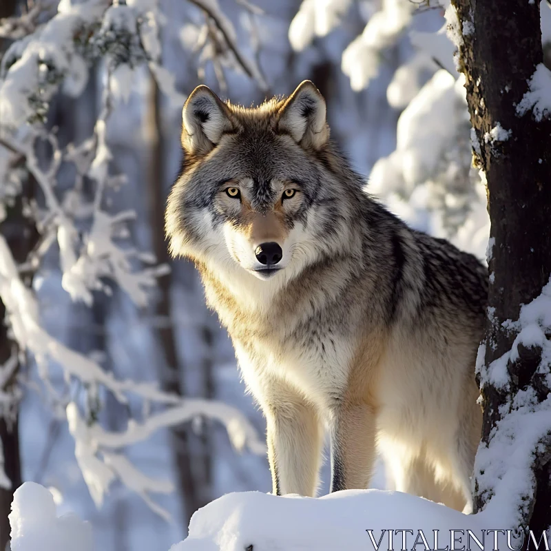 Winter Wolf Portrait in Snowy Woods