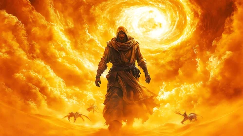 Mystic Warrior in Orange Sky