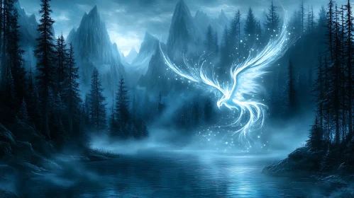 Celestial Phoenix Over Still Lake