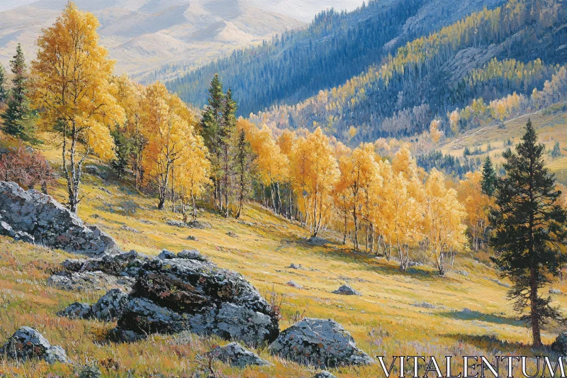 Autumnal Mountain Vista with Yellow Trees