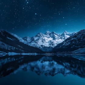 Night Sky Reflection over Mountains