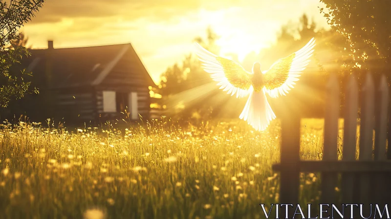 AI ART Angel with Wings in Sunset Field