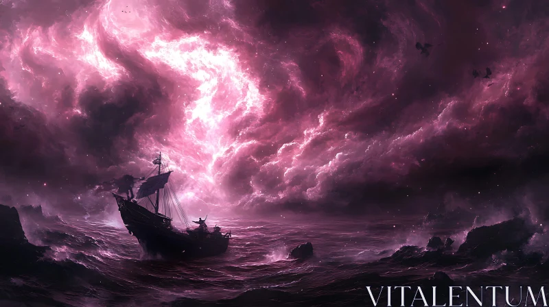 Ocean Storm Pink Sky Ship
