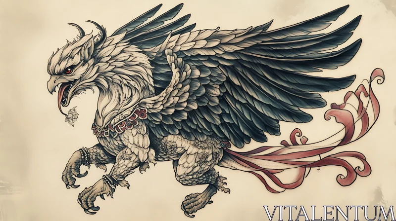 Detailed Griffin Artwork with Floral Accent
