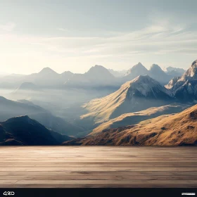 Serene Mountain Vista with Wooden Foreground