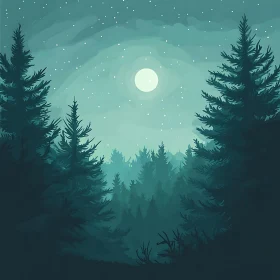 Moonlit Forest Silhouettes at Night