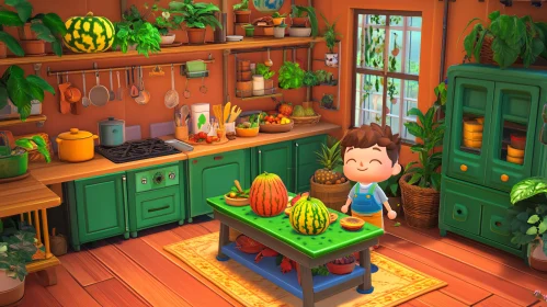 Animated Kitchen Scene with Fruits