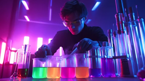 Colorful Chemistry Experiment in Neon Light