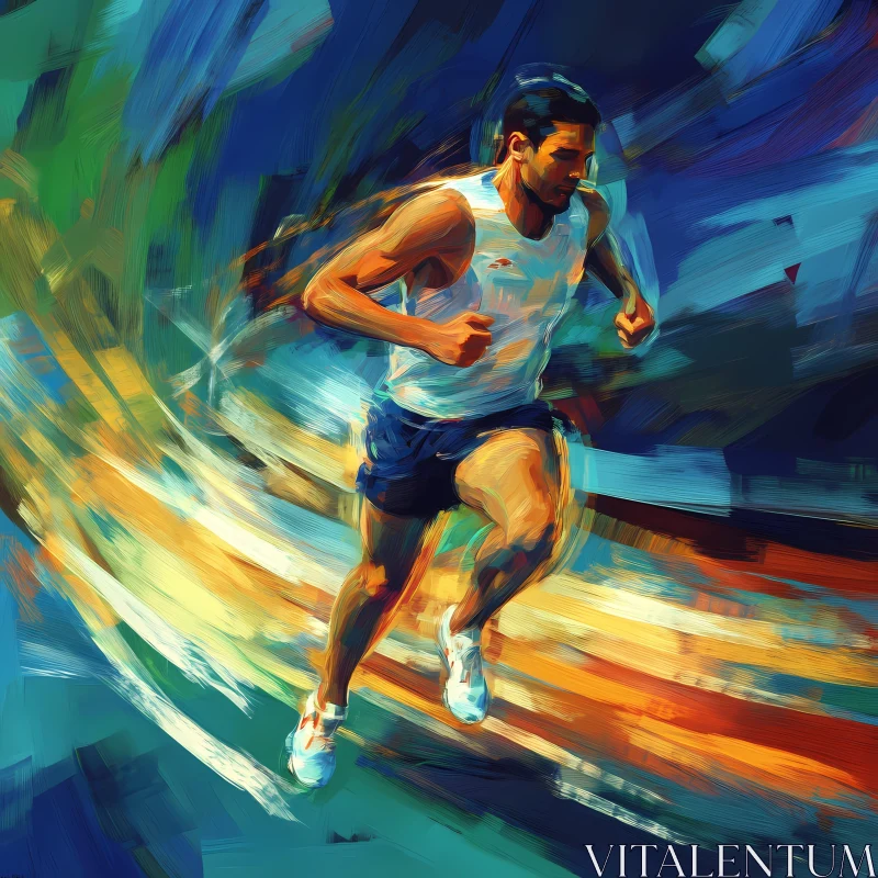 Energetic Painting of a Sprinter Capturing Pure Motion