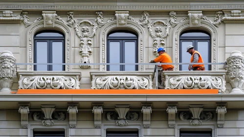 Historic Building Facade Work by Construction Crew