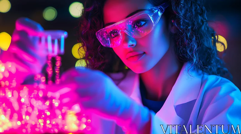 Scientist Examining Pink Liquid