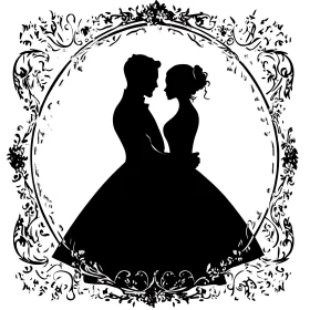 Embracing Couple in Floral Silhouette