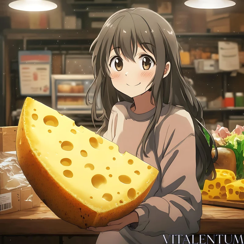 Cute Anime Character Smiling with Cheese