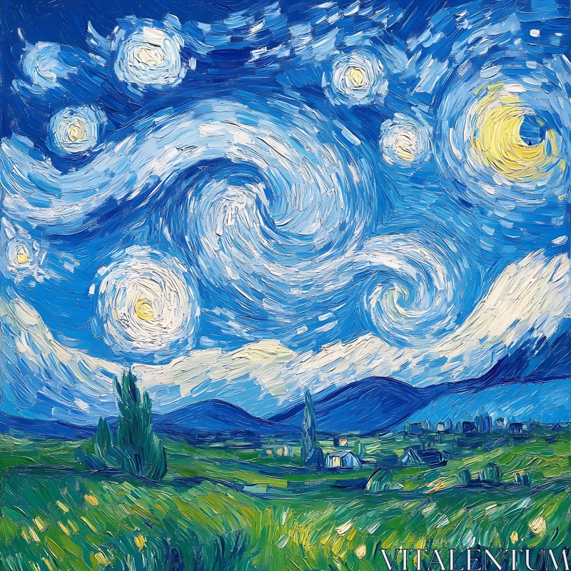 Night Sky Over Green Field