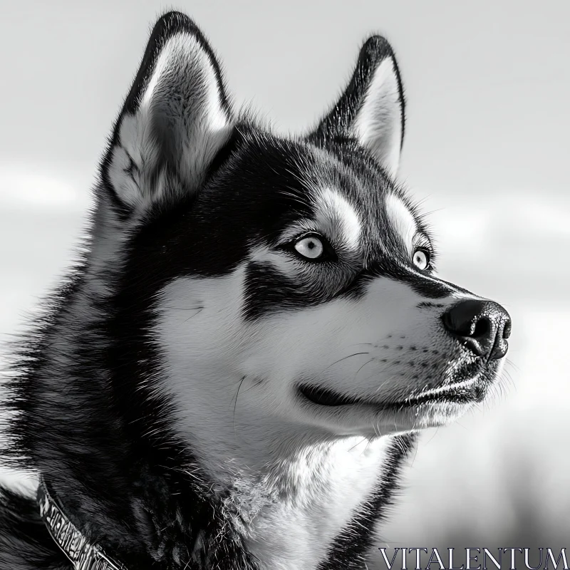 Monochrome Husky Dog Portrait