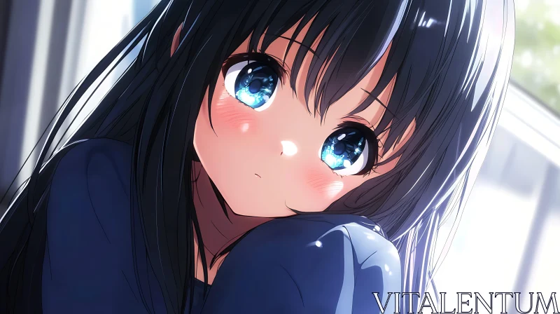 Thoughtful Anime Girl Illustration AI Image