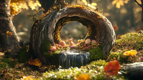 Woodland Rabbit at Mossy Waterfall