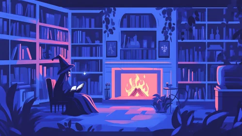 Cozy Witch Reading Illustration
