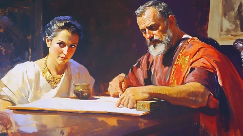 Vintage Couple Portrait Painting