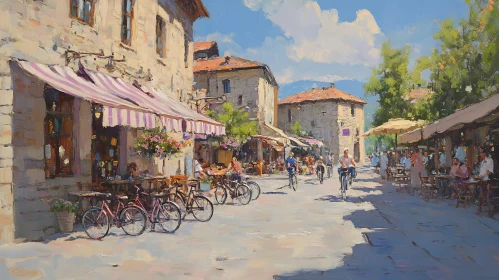Sunlit Street Scene in Italy