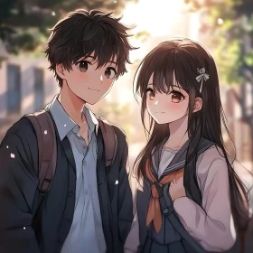 Anime School Romance at Sunset