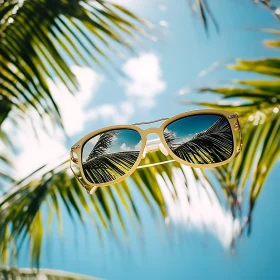 Sunglasses Reflecting Palm Trees and Sky