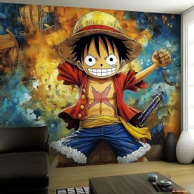 Anime Pirate Character Wall Art in Stylish Room