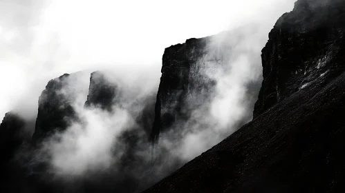 Misty Mountain Peaks Black and White