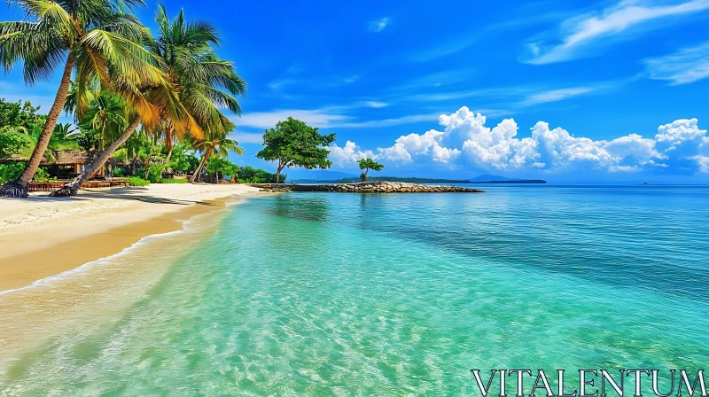 Tropical Beach Serenity: Palm Trees and Clear Water
