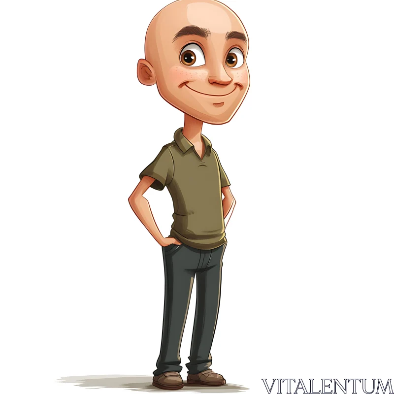 Smiling Bald Man Cartoon Illustration