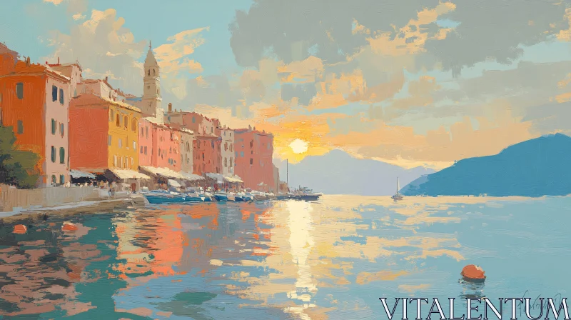 Sunset Over the Harbor City Painting