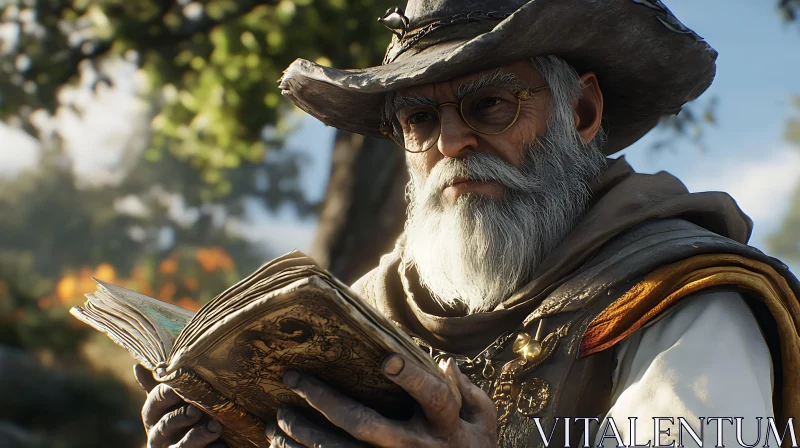 Old Wizard Studying Ancient Texts