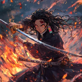 Fiery Anime Warrior Ready for Battle