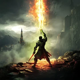 Fantasy Warrior with Flaming Sword