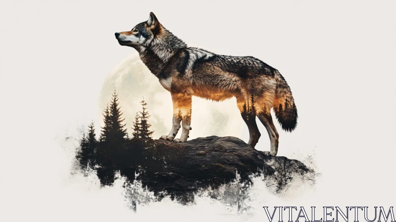 AI ART Wolf and Nature Dual Imagery