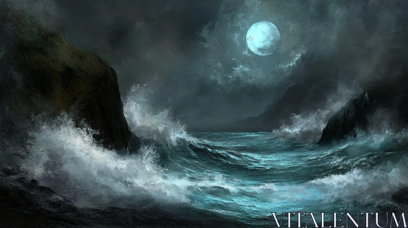 Night Ocean Storm Art AI Image