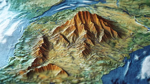 Textured Relief Map of Mountainous Terrain