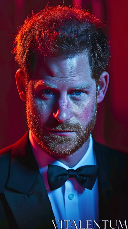 Prince Harry in Black Tuxedo AI Image