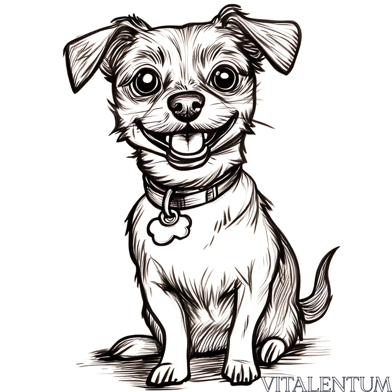 Happy Dog Illustration with Collar and Tag AI Image