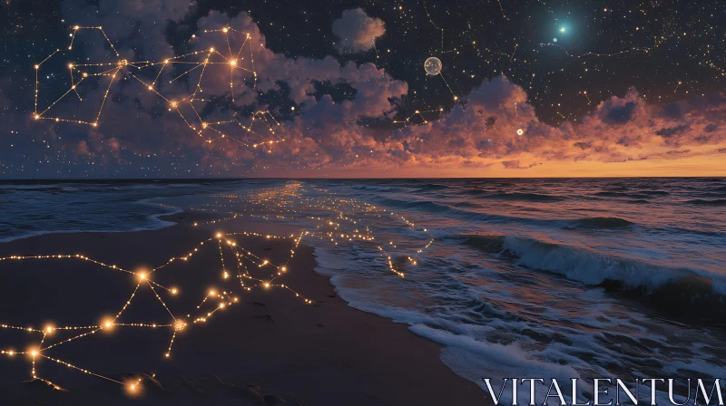 AI ART Starry Night Seascape with Constellations