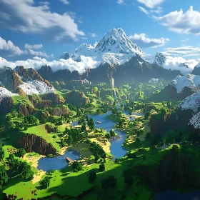 Minecraft-Style Mountainous Landscape