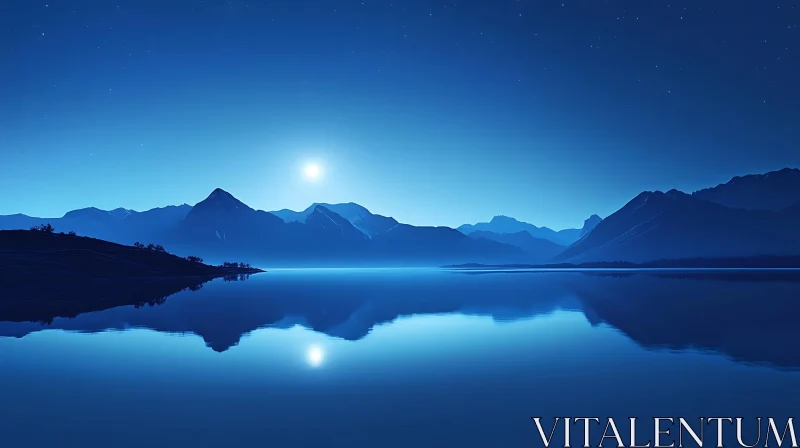 AI ART Nightscape Mountain Lake Reflection